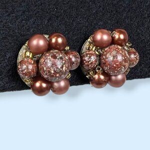 V. Mid-Century Red Bead Cluster Earrings